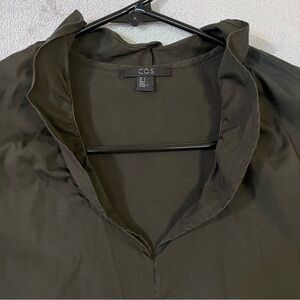 Cos Womens Black Blouse Stand Up Ruffle Collar V-neck 3/4 Sleeve Sz 2